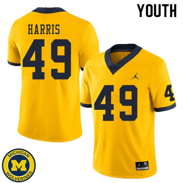 Youth Michigan Wolverines #49 Keshaun Harris Yellow Football Jersey